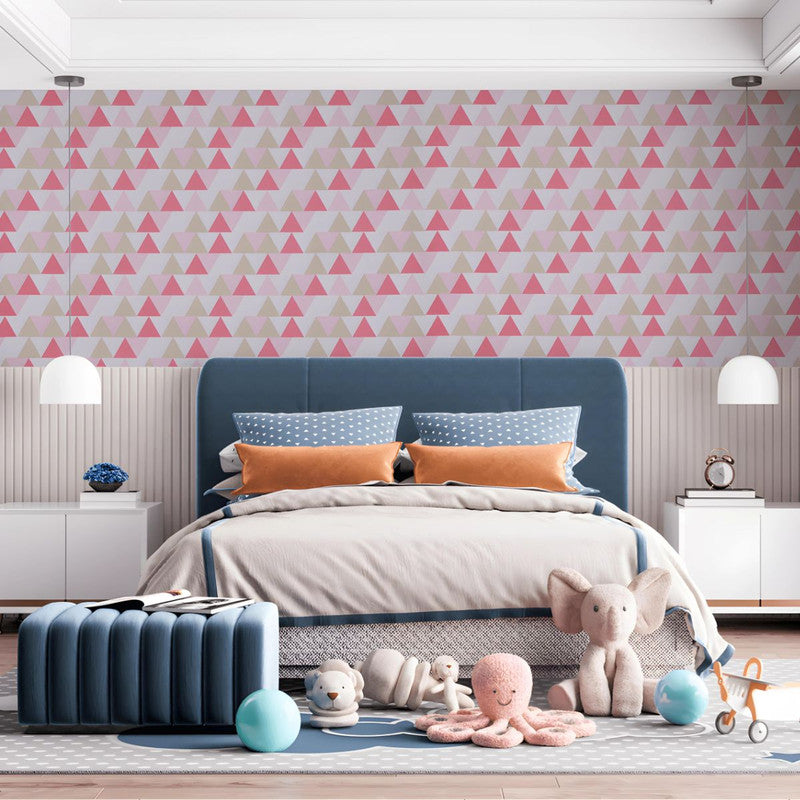 Papel de Parede Branco Triângulos 3D Rosa  - Alltak Decor Vermont